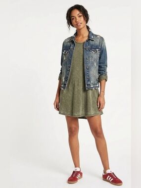 Z SUPPLY $79 Olive Green Burnout Tunic Dress Small 3/4 sleeve cotton blend